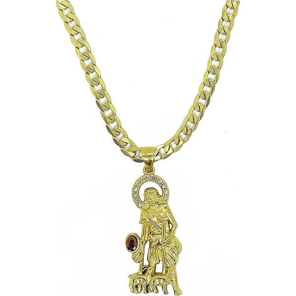 Colgante Charm Bling De San Lázaro - Aleación Bañada En Oro 14K Con Circonitas Cúbicas - Estilo Hip Hop