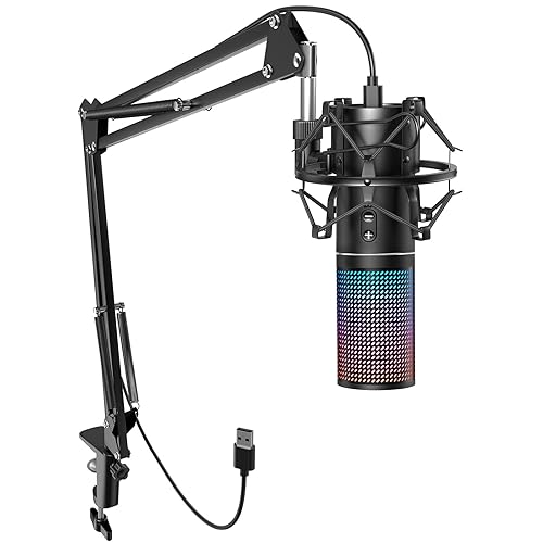 RGB Gaming Mic, TONOR USB PC Microphone with Adjustable Boom Arm