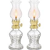 2 Pieces Glass Oil Lamp, Vintage Glass Clear Kerosene Lamp Indoor Decorative Hurricane Lamp Oil Lantern for Tabletop Decor an
