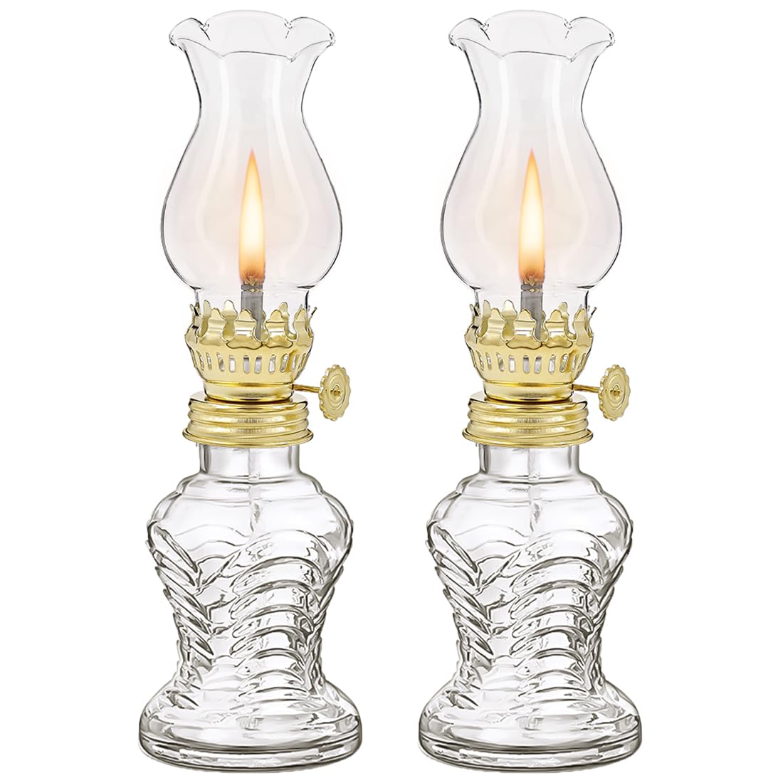 Photo 1 of 2 Pieces Glass Oil Lamp, Vintage Glass Clear Kerosene Lamp Indoor Decorative Hurricane Lamp Oil Lantern for Tabletop Decor and Emergency Lighting (Clear)