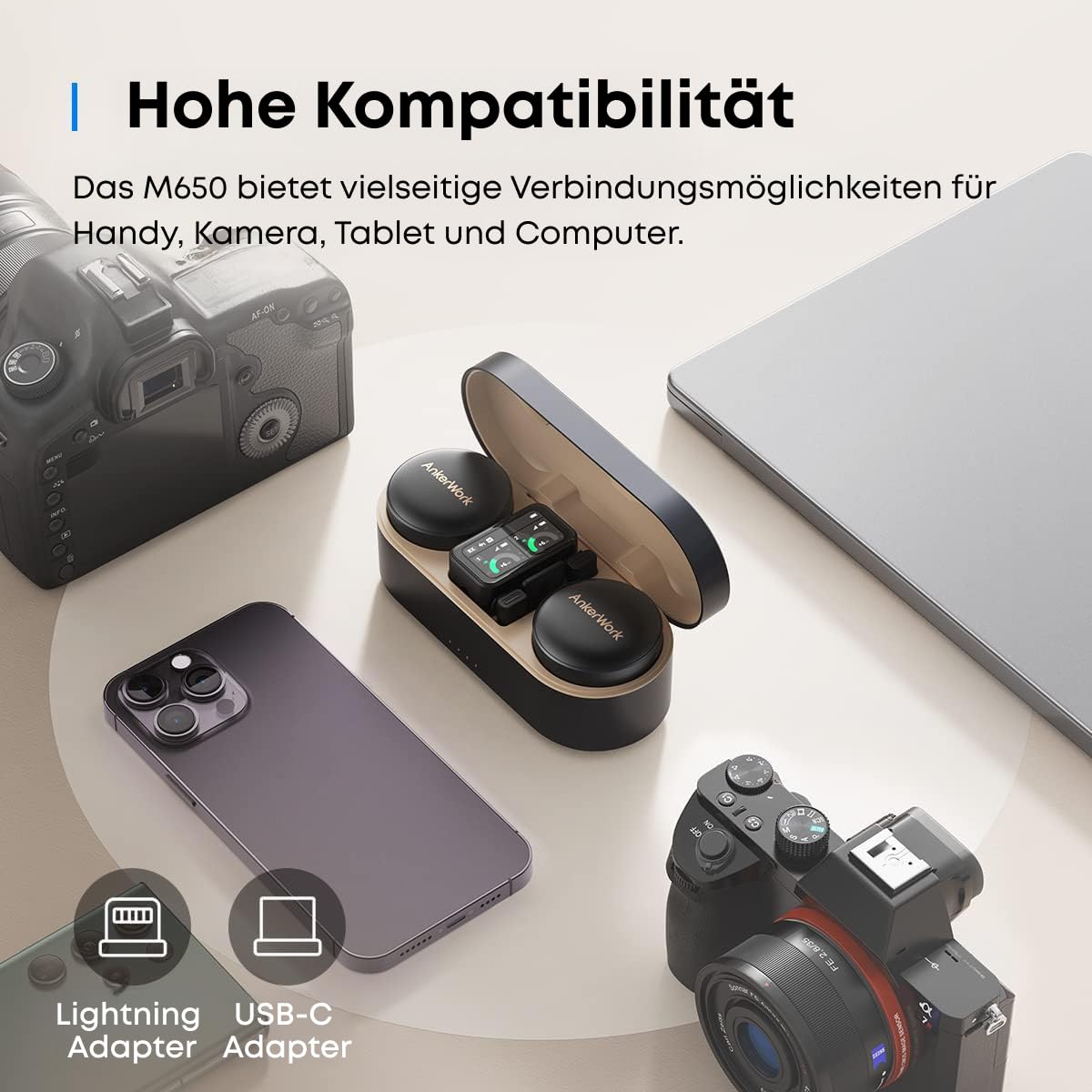 AnkerWork M650 Kabelloses Lavalier Mikrofon, Professionelle Geräuschunterdrückung, Magnetisches Cover, 2-Kanal Abnehmer, 200m Reichweite, 15k Akku, Vlogs & Livestream, Nicht geeignet für Konferenzen 6