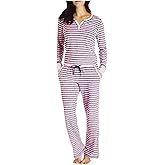 Nautica Women's 2 Piece Fleece Pajama Sleepwear Set (Pink Stripe, XXL)