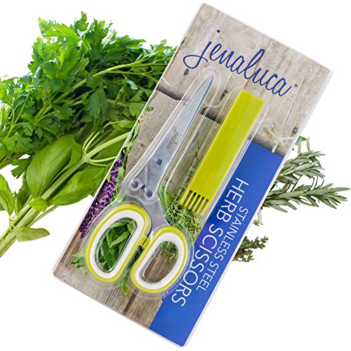 Jenaluca Herb Scissors Stainless Steel - Multipurpose Kitchen Shear with 5 Blades and Cover with Cleaning Comb Home & Kitchen, Kitchen & Dining, Kitchen Utensils & Gadgets, Seasoning & Spice Tools, Choppers & Mincers, Choppers