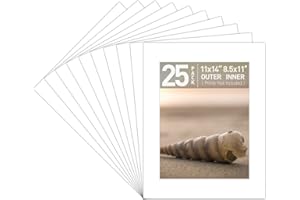 Golden State Art, Pack of 25 White Pre-Cut 11x14 Picture Mat for 8.5x11 Photo, Acid Free Matts with White Core High Premier B