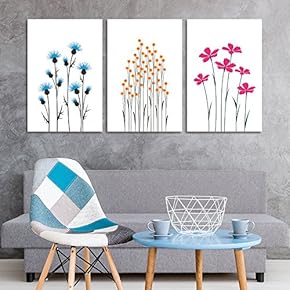 3 Panel Hand Drawing Style Flowers on White...