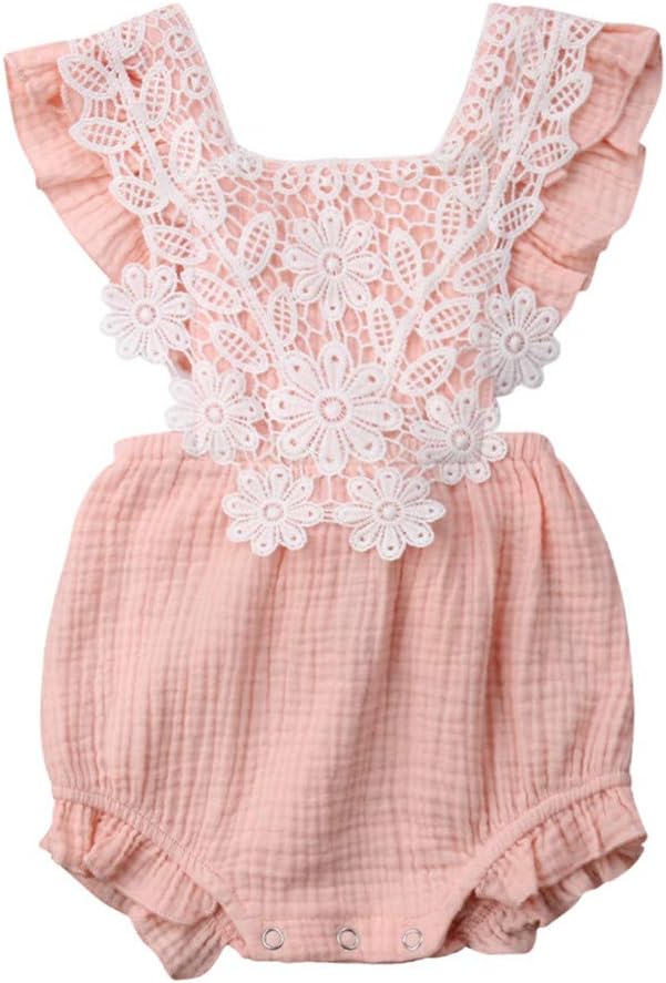 Infant Newborn Baby Girl Romper Bodysuit Floral Lace Cotton Outfit Ruffled One-Piece Romper