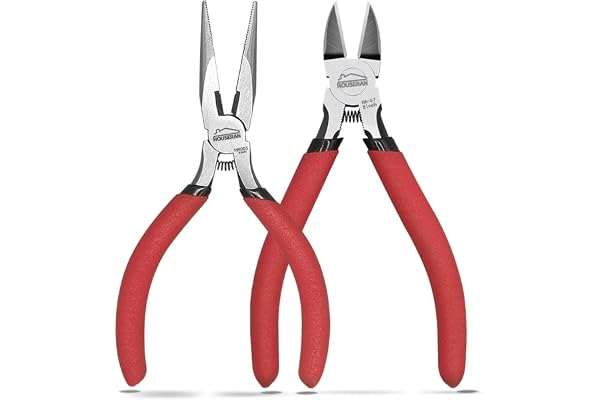 HOUSERAN 2pc Mini Wire Cutters & Needle Nose Pliers Set for 3D Print | 2pc Wire Snips, Micro Flush Cutter, Zip Tie Cutter, Pr