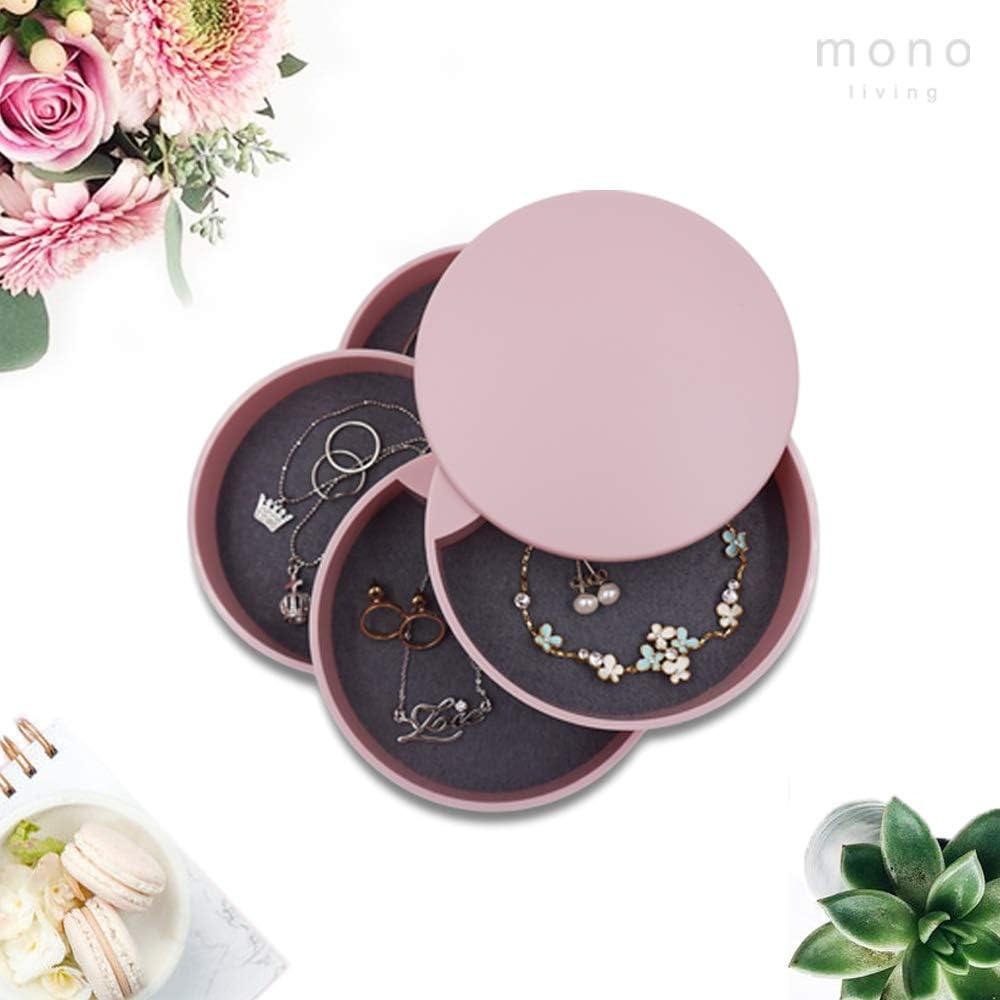 mono livingmono living Small Pink Jewelry Tray Boho House Japanese Décor Trinket Dish Plates Earring Box Ring Holder Bangle Aesthetic Organizer Necklace 4 Tier Small Shelf Stackable Travel College Halloween