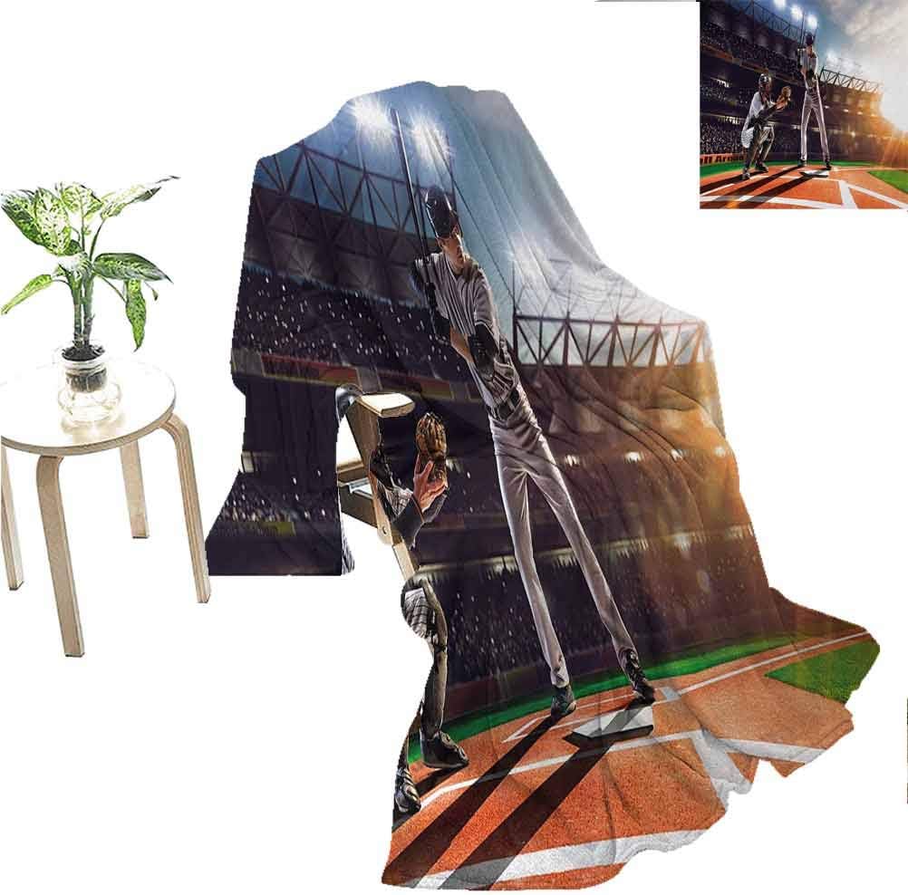 jecycleus Teen Room Children's Blanket Professional Baseball Players in The Stadium Playing The Game Pich Sports Print Lightweight Soft Warm and Comfortable W57 x L74 Inch Multicolor