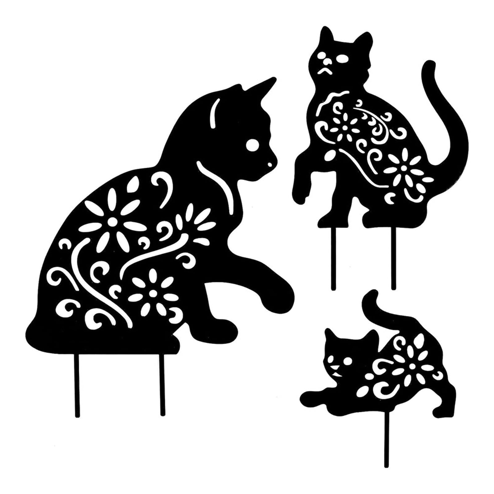 Black Cat Yard Signs 3Pcs Cat Silhouette Scary Outdoor Decorations Garden Cat Ornaments Halloween Decorations Animal Statues Outdoor Lawn Garden Statue for Home Yards Outdoor Patio Garden Porch