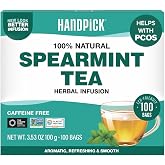 HANDPICK Spearmint Tea (100 Tea Bags) Fresh Natural Mint Leaves, Non GMO | Refreshing Mint Tea Flavor | Caffeine Free | Herbal Tea in Eco-Conscious Teabags | Direct from Source | Enjoy Hot or Iced