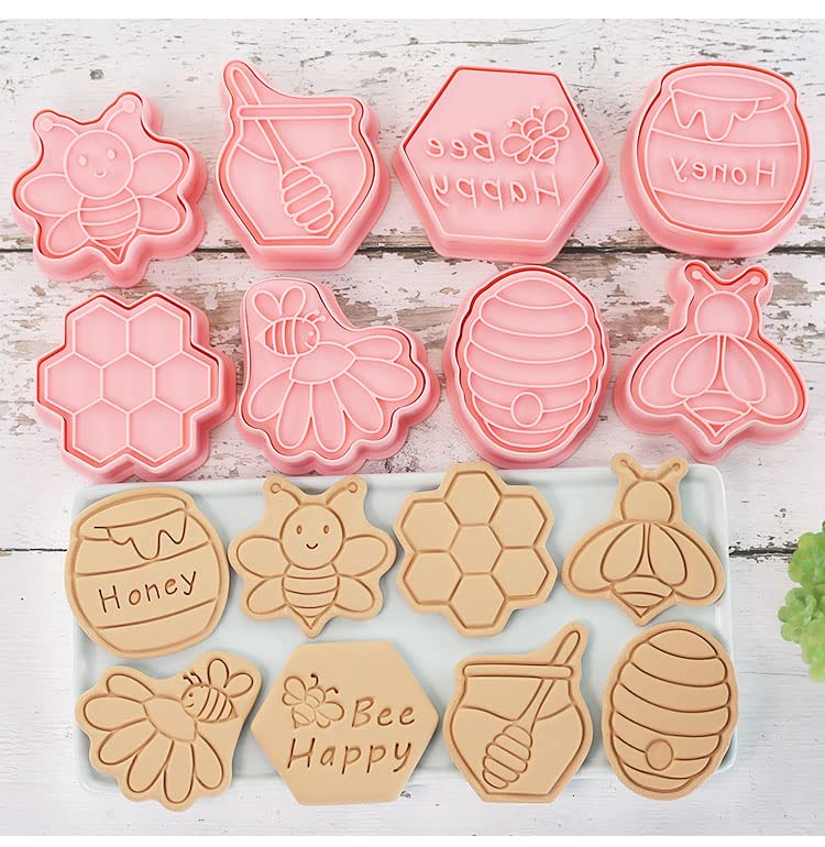 Cartoon Bee Cookie Cutter With Plunger Stamps Set,8 Piece Stamped