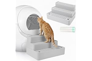 Vesici Adjustable 3 Steps Litter Box Ramp with 20 Waste Bags Pet Steps for Cats with Filter Function Non Slip Cat Litter Stair for Automatic Box Small Elder cat(Grey)