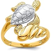 JewelryWeb 14k Gold Turtle Ring With White Shell Two-color Size 7 Ring for Women