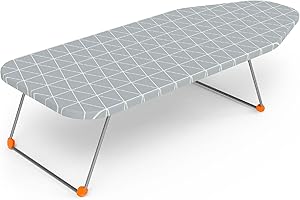 HAPPHOM Tabletop Ironing Board with Folding Legs, Small Ironing Board with Thick Cotton Cover, Portable Mini Iron Board for Sewing, Craft Room, Household, Dorm, Table Top, 12x30