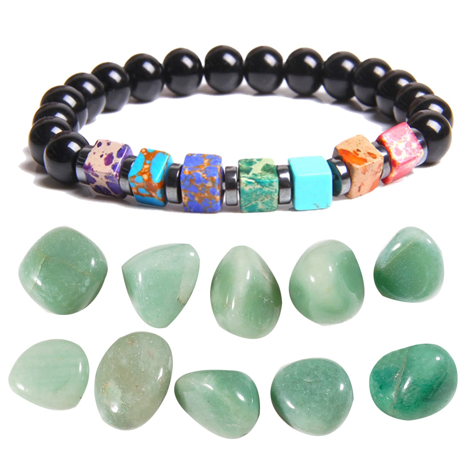 soulnioi Healing Crystal Natural Energy Green Aventurine Crystal 2-3cm Thumb Pocket Stone Irregular Raw Stone Seven Chakra Crystal Square Beads Bracelet for Yoga Reiki Blancing