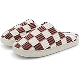 Dumhew Women Home Fuzzy Slippers - Memory Foam Checkered Plaid Scuff Non-Slip Indoor Outdoor Comfortable Casual Soft Slides