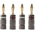 4PCS 24K Gold Plated Speaker Banana Plugs Audio Jack Connector Closed Dual Screw Connector for Speaker, Home Theater, Amplifi