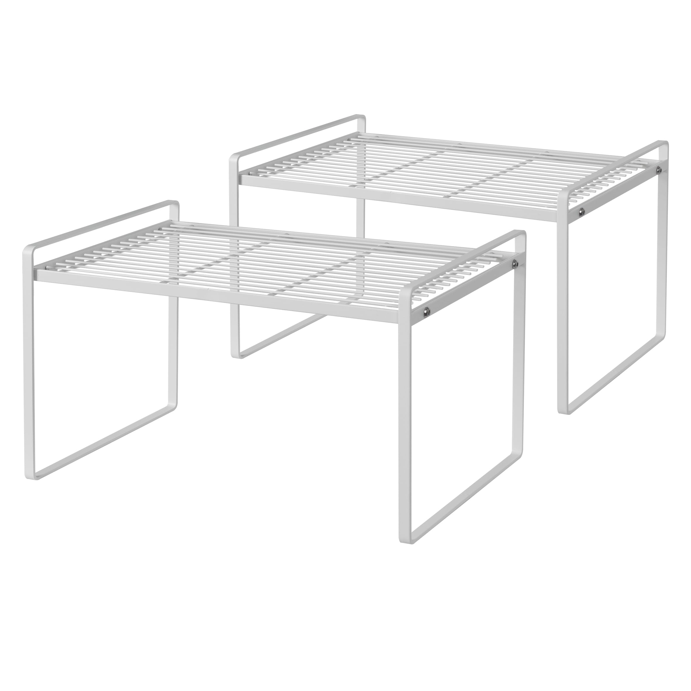 Photo 1 of Shantton 2Pack Kitchen Cabinet Shelf Counter Organizer Rack Pantry Storage Bathroom Bedroom Office Table Desk Space Saving Stackable Rust Resistant Non Slip White Tall Wide L16.1in W10.6in H9.5in