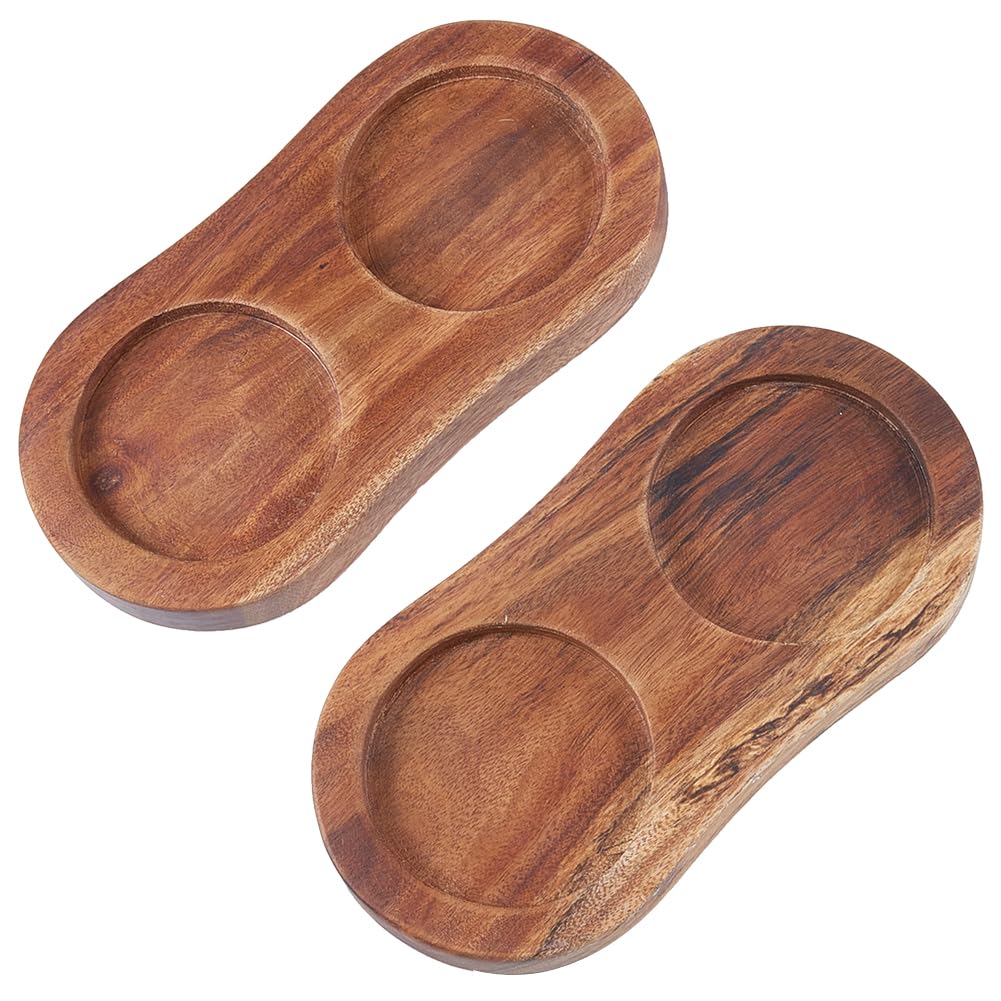 GORGECRAFT 2Pcs Salt and Pepper Mill Tray Wooden Pepper Grinder Rest Holder Dining Table Protector Shakers Salt Accessories for 2 Mills Kitchen Storage Home Decoration Crafts 15.5x7.65cm