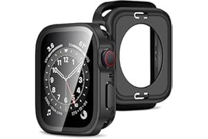 Amizee 2 in 1 Case [2-Pack] Compatible with Apple Watch Series 6 SE 5 4 44mm with Built-in Screen Protector, Straight Edge Hard PC Full Body Protective Cover for iWatch 44mm, Matte Black