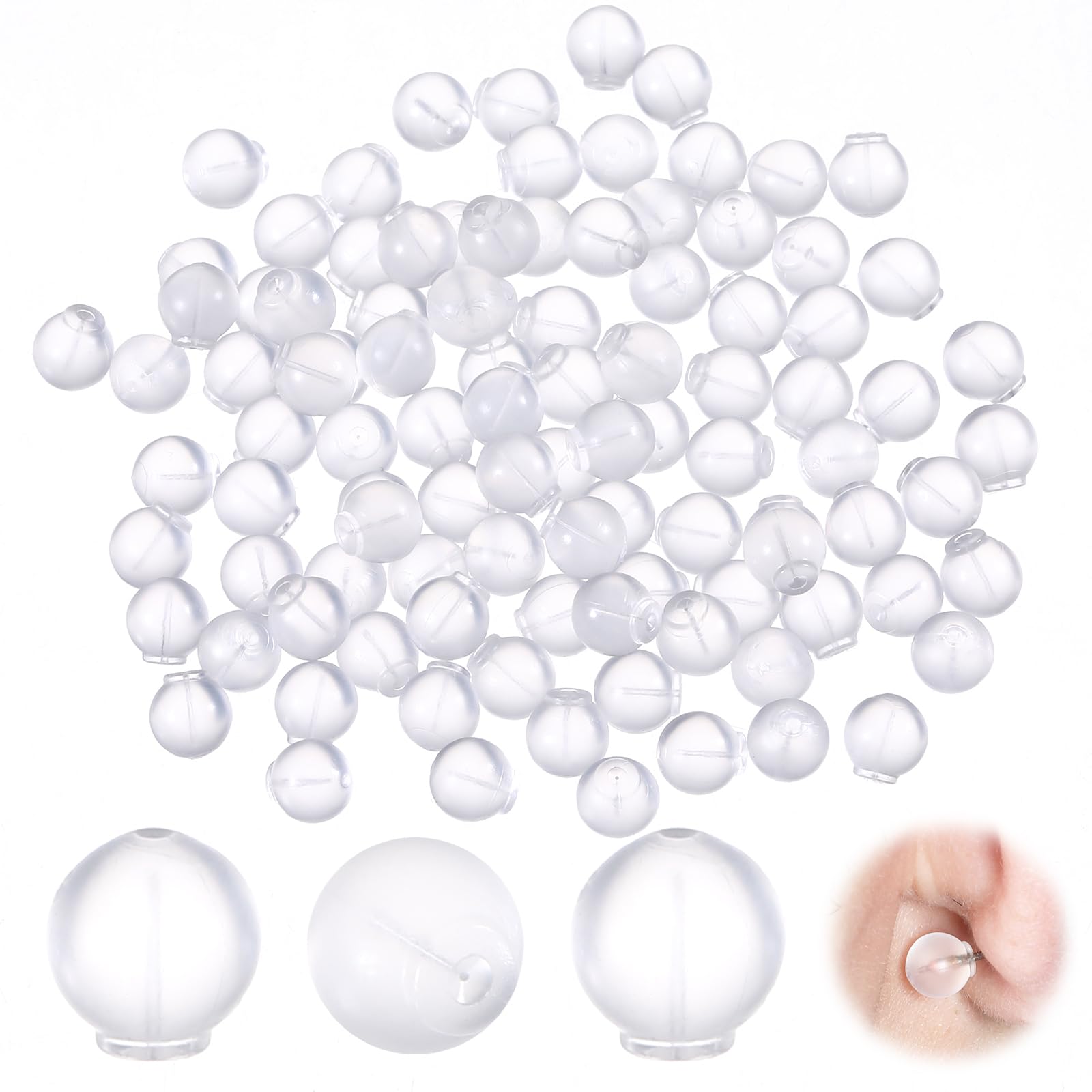 Photo 1 of 100PCS Comfort Impenetrable Soft Safety Backs, TPE Material Earring Backs for Studs, Earring Back Rubber Stoppers, Clear Rubber Earrings Back, Flat Earrings Backs for All Types