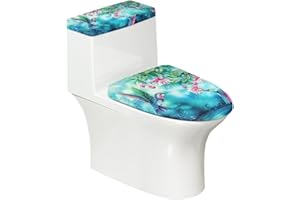 KUIFORTI Blue Toilet Seat Cover Toilet Cover Toilet Seat Covers for Bathroom Decorations Toilet Tank Lid Protector Toilet Lid & Tank Covers,Flowers Hummingbird Print