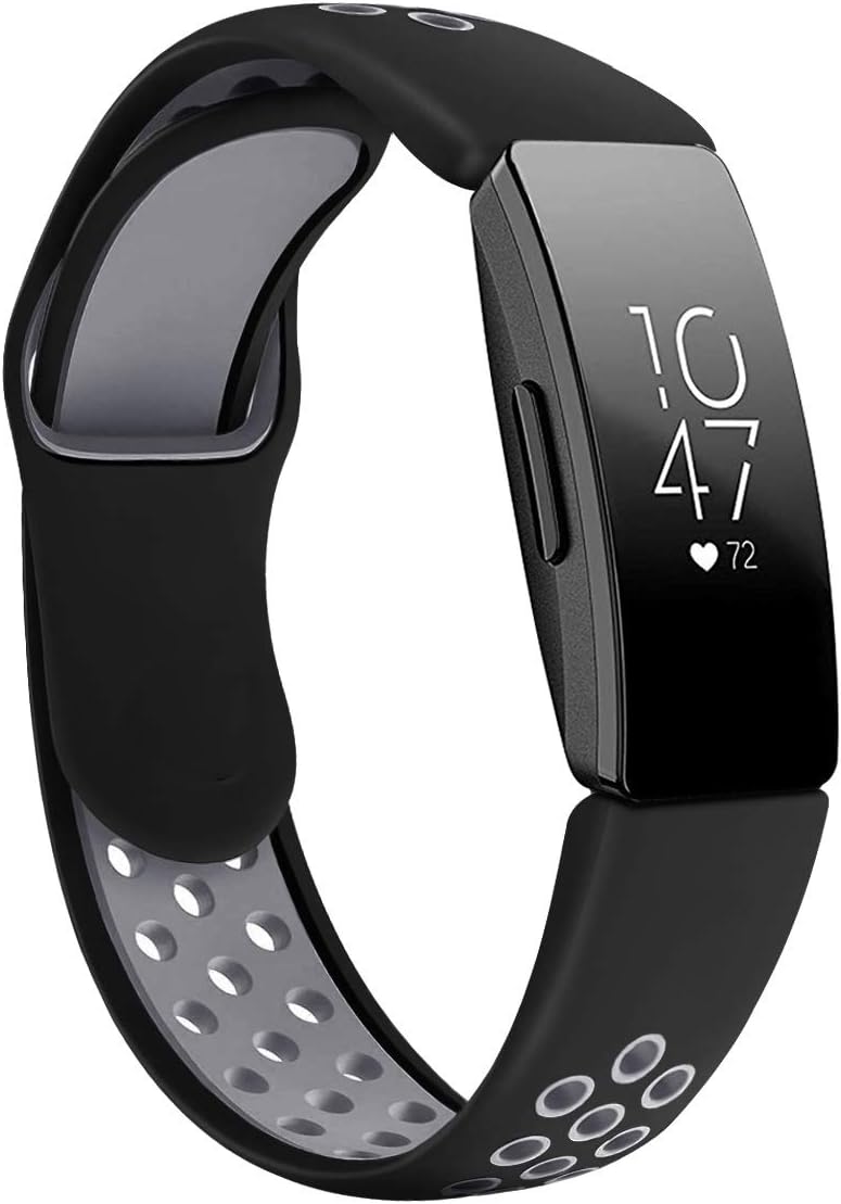 Sports Bands Compatible for Fitbit Inspire & Inspire HR for Men Women, Auswaur Silicone Replacement Sport Strap with Air Holes Compatible for Fitbit Inspire & Inspire HR Fitness Tracker- Black Grey