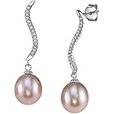 THE PEARL SOURCE 9-10mm Genuine Pink Freshwater Cultured Pearl & Cubic Zirconia Amit Earrings for Women