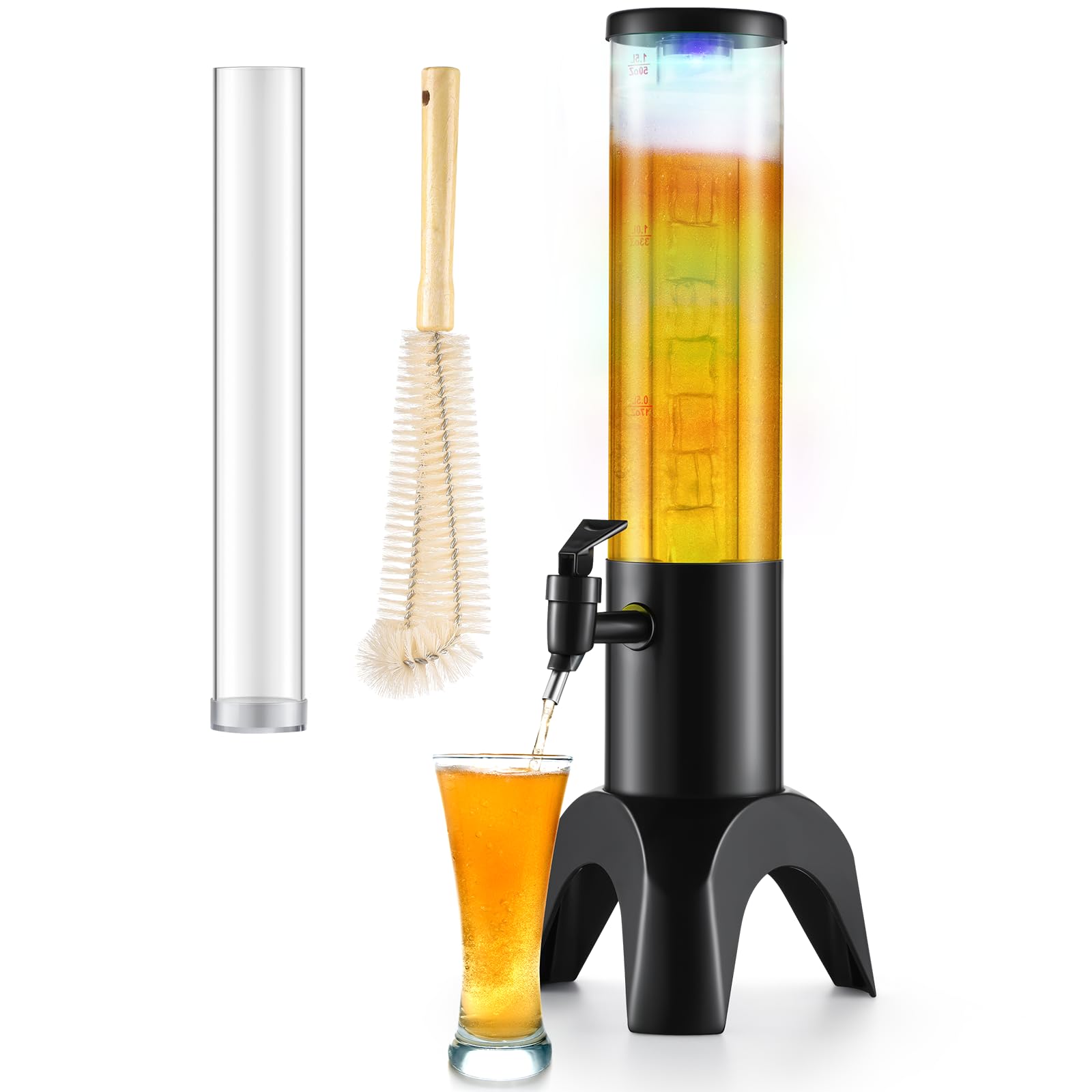 Photo 1 of COSYOO Drink Tower, 1.5L Mimosa Tower Dispenser With Ice Tube and Led Light, Tabletop Beer Dispenser 1.58 Qt./50oz, Ideal for Parties Bars Pubs Restaurants