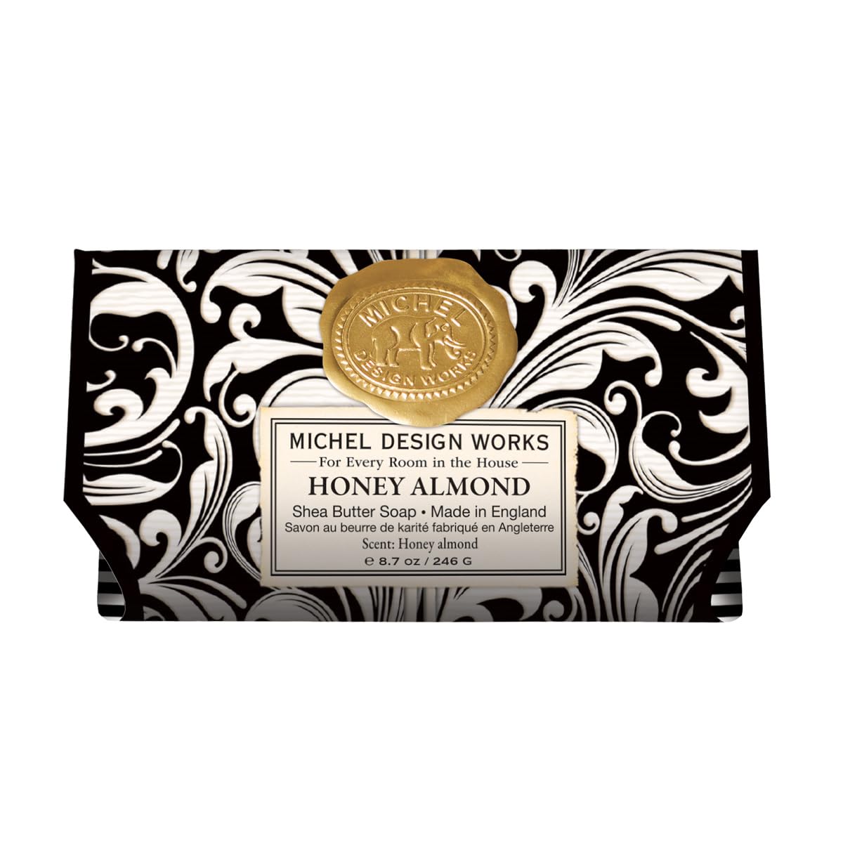 Michel Design Works Triple-milled and Handmade Large Bath Soap Bar, Honey Almond Scent and Design with Shea Butter, Long Lasting 8.7oz Bar