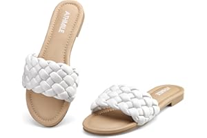 ATHMILE Braided Womens Sandals Round Open Toe Fashion Slide Sandals Women Dressy Summer Flat Beach Size 6-11