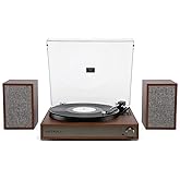 Victrola Harmony – Bluetooth Turntable System– 3-Speed Vinyl Record Player, Stereo Bookshelf Speakers, Mid-Century Modern Design, Audio Technica ATN3600L, Bluetooth Input and Output (Walnut)