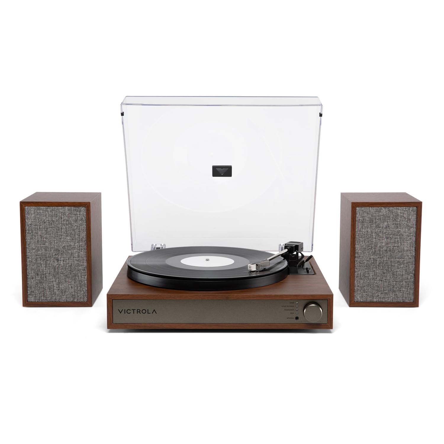 Victrola Harmony – Bluetooth Turntable System– 3-Speed Vinyl Record Player, Stereo Bookshelf Speakers, Mid-Century Modern Design, Audio Technica ATN3600L, Bluetooth Input and Output (Walnut)