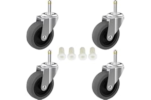 RILIDRI 3-Inch Swivel Stem Caster for Rubbermaid Mop Bucket Utility Cart, 7/16-Inch Stem Diameter Rubber Wheel Set of 4, Heavy Duty TPR Weber Grills Shop Vac Replacement Wheels