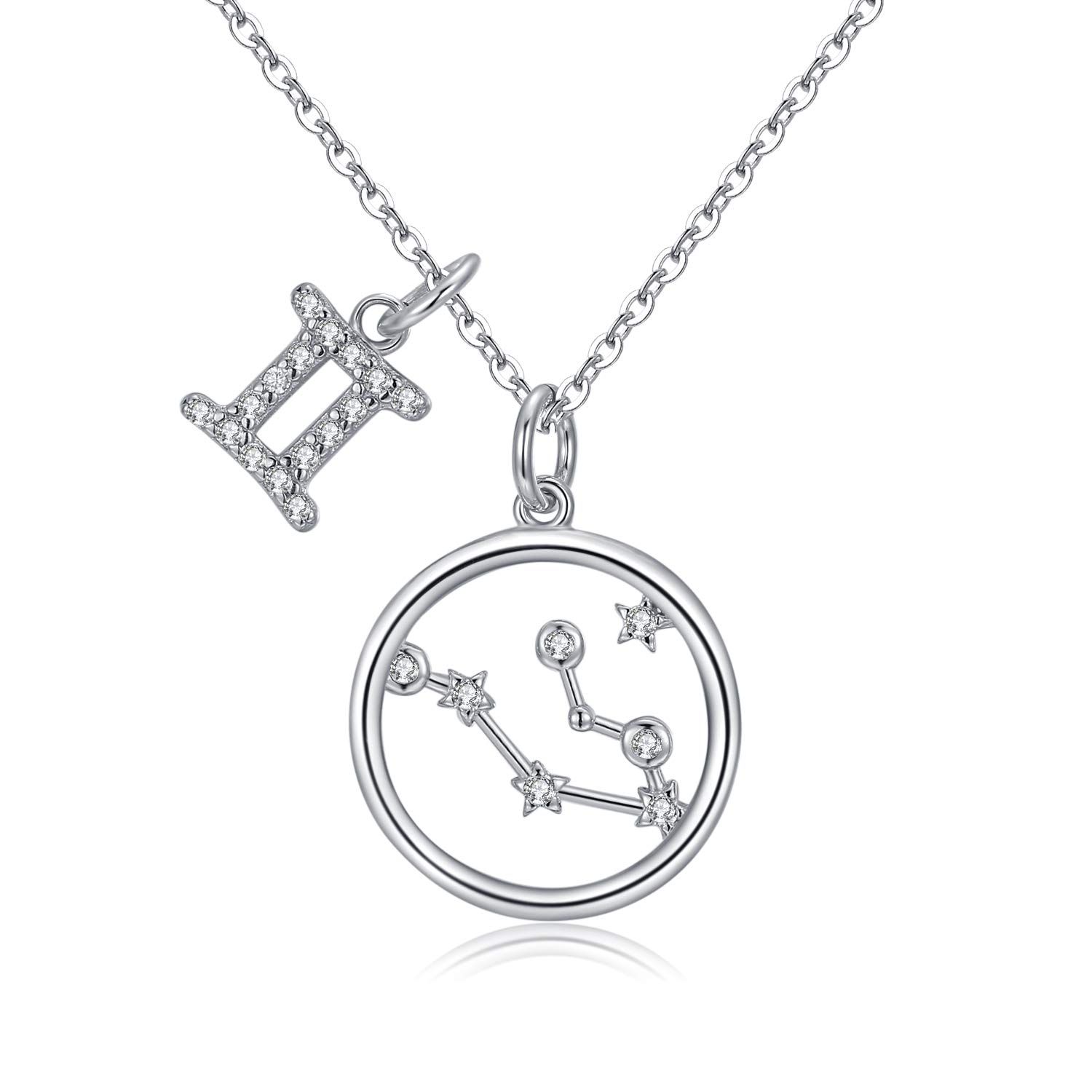 Qings 925 Sterling Silver Constellation Gemini Horoscope Necklace, Astrology Symbol Unique Love Necklace, Fashionable Jewelry for Young Girls — image 1