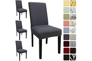 Keyroal Dining Room Chair Covers Set of 4, Stretch Solid Color Parsons Chair Slipcovers Spandex Removable Washable Kitchen Chair Protector Cover for Dining Room, Hotel, Ceremony(Grey)