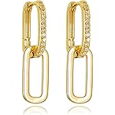 18K Gold Plated Paperclip Earrings for Women Cubic Zircon Gold Rectangle Statement Hoop Earrings Simple Dainty Chain Link Earrings