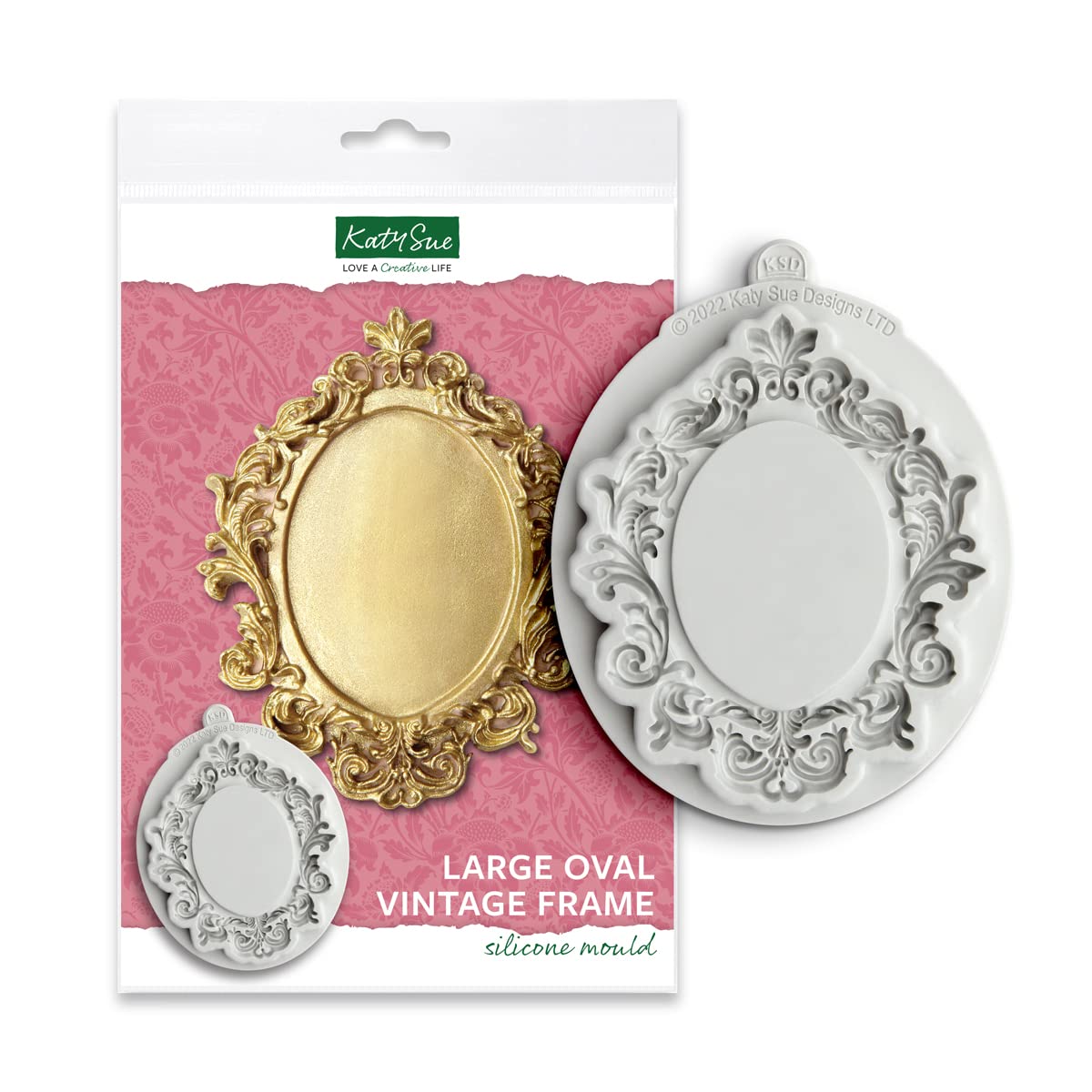 Katy Sue Large Oval Vintage Picture Frame Silicone Mould for Cake Decorating & Crafts - Frame Size is 127mm x 108mm, Aperture Size = 76mm x 57mm.