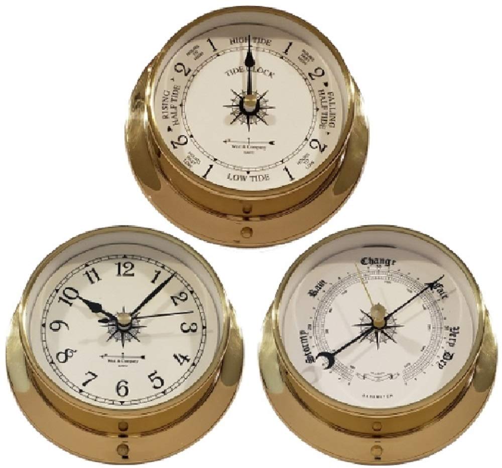 TideBarometerClock West Special 3 Piece 4 3/4 Raised Brass Outdoor