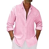 Runcati Mens Button Down Shirt Cotton Linen Casual Long Sleeve Shirts Collared Hippie Beach Tops