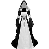 Medieval Victorian Dress for Women,Vintage Witch Halloween Renaissance Costumes Velvet Vampire Hooded Gothic Cosplay Gown