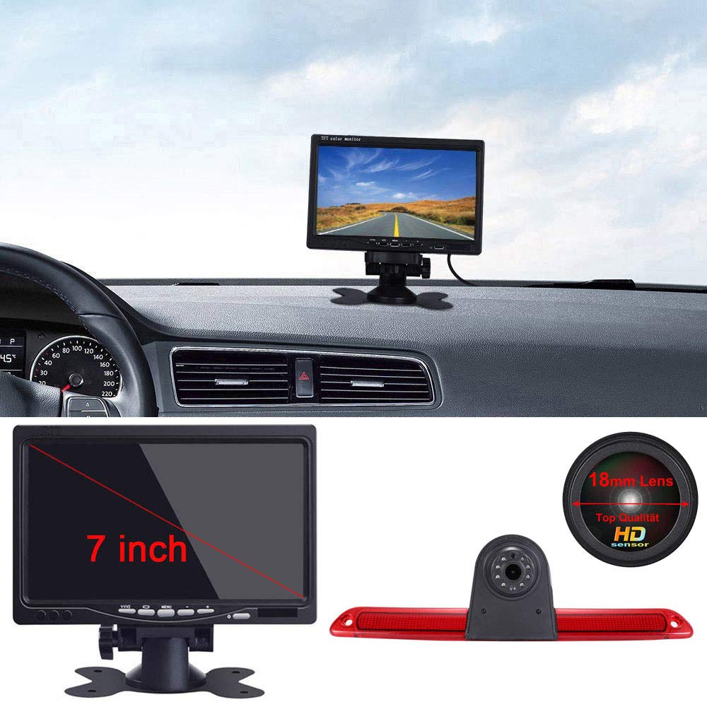 〔18mm Lens Camera + 7'' TFT LCD Monitor〕Car HD waterproof 3rd Brake Light Reverse Camera Kit for Van Roof camera Mercedes Benz Sprinter W906/Volkswagen VW Crafter Caravelle 2007-2015