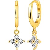 NAITIAY 925 Sterling Silver Earrings for Women Cubic Zirconia Clover Huggie Earrings Dainty Fashion Jewelry Minimalist Style Sensitive Earrings for Women Hypoallergenic