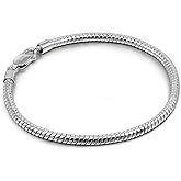 Dankadi Italy Smooth 3MM 4MM Round Snake Chain Bracelet Solid 925 Sterling Silver Men Women 6.3" 6.7" 7" 7.5" 8" 8.5" 9" 9.5" Bangle Charm Jewelry Gift