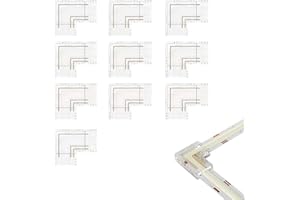 Clearhill 8mm 2Pin 10Pcs Transparent Solderless L-Shape COB LED Strip Connectors,90°Right Angle Corner Joints for 5V 12V 24V 