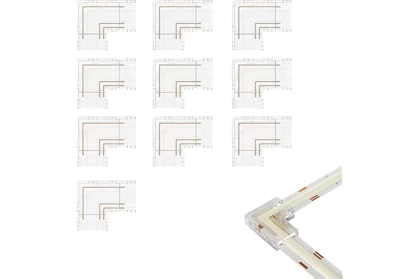 Clearhill 8mm 2Pin 10Pcs Transparent Solderless L-Shape COB LED Strip Connectors,90°Right Angle Corner Joints for 5V 12V 24V