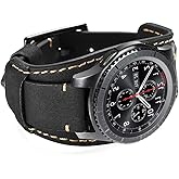 Hepsun Compatible with Samsung Galaxy Watch 7/6/5/4/Watch 42mm/Watch 3 41mm/Active 40mm/Active 2/Gear S2 Classic/Sport /Fossil Q Gazer/Ticwatch 2/Garmin Vivoactive 3 Bands, 20mm Vintage Cuff Genuine Leather Band Strap for Men Women (Black)