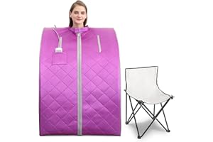 Smartmak Far Infrared Sauna, One Person at Home Portable Full Body SPA Tent with Heating Foot Pad and Portable Chair - Purple