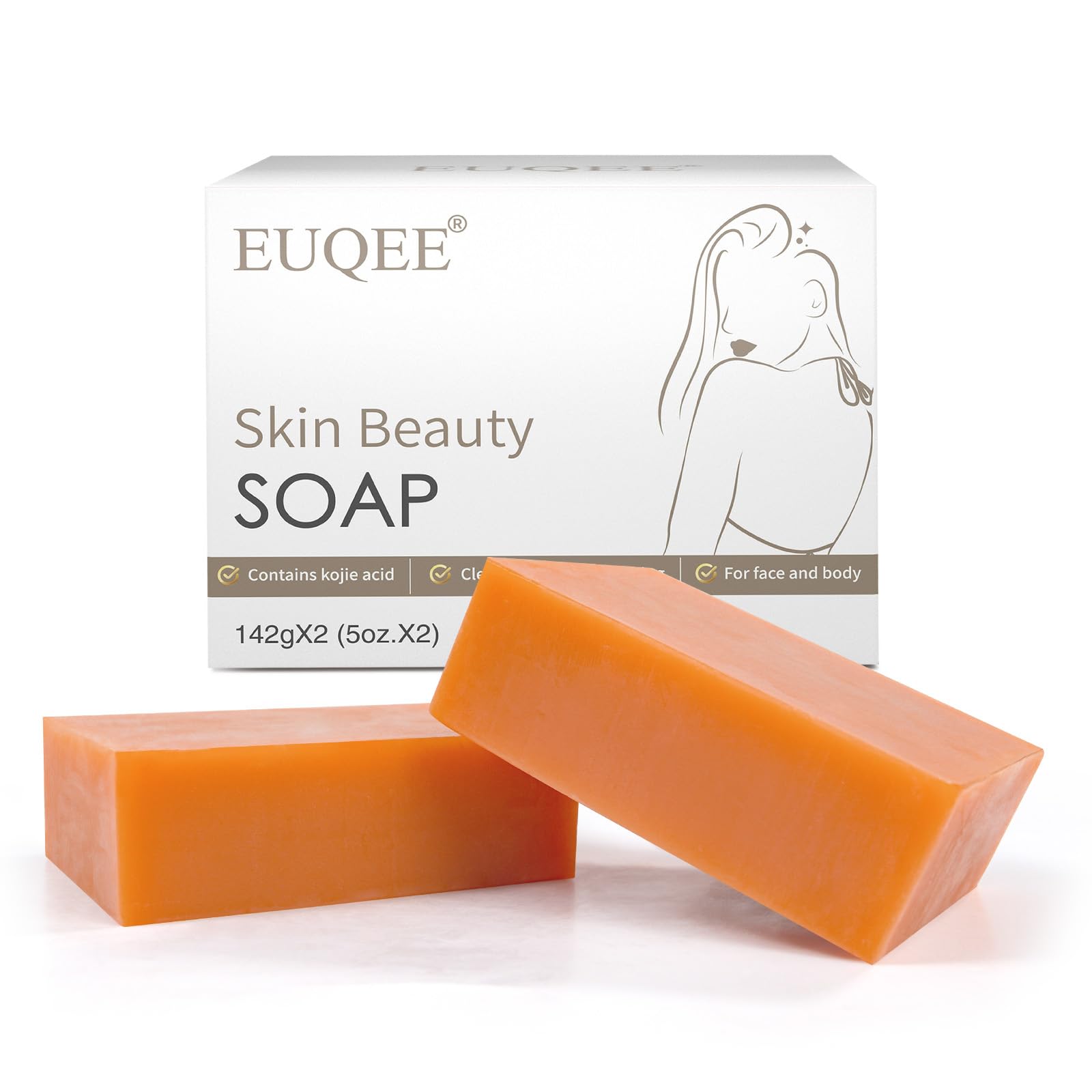 EUQEE Vitamin C Kojic Acid Soap, Vitamin C Soap Bars with Vitamin C, Niacinamide for Hydrating Face and Body For Radiant Glow Skin, Nourishing, Moisturizing with a Foaming Net (2x142g)